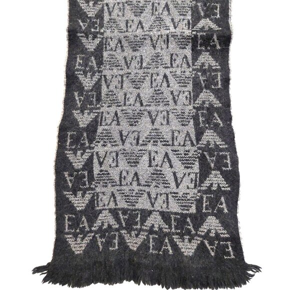 EMPORIO ARMANI Luxury Designer Black & Grey Monogram Color Block Scarf - Picture 6 of 15
